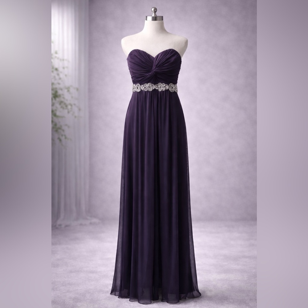 CLEARANCE Strapless Purple Evening Gown – Juniors Size 1 – Rhinestone Waist